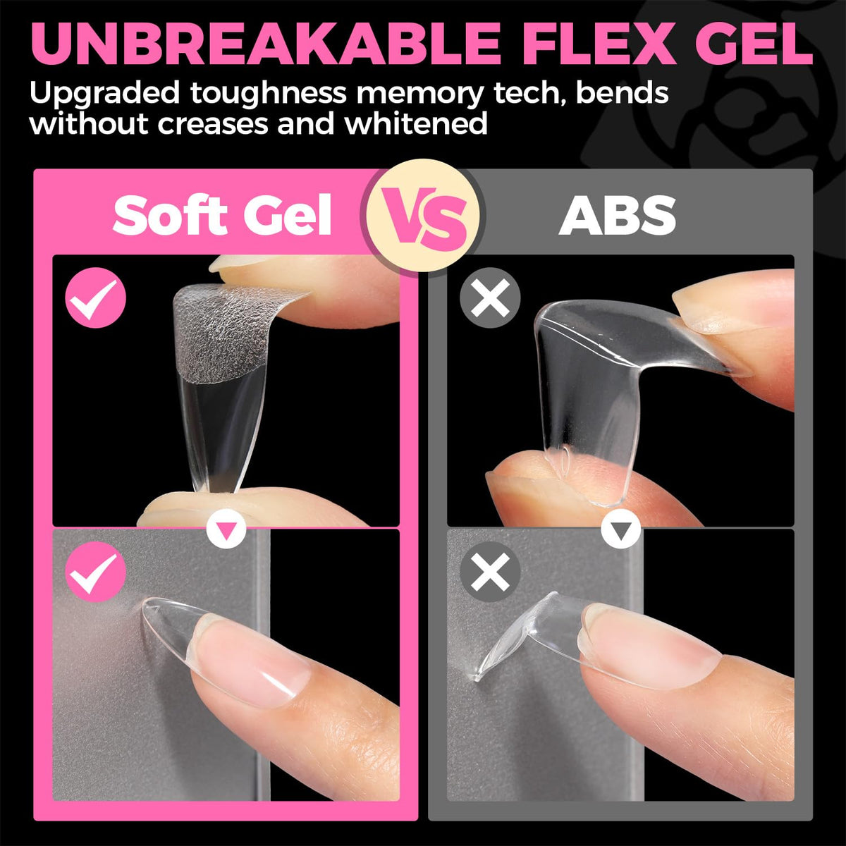 UNA GELLA Almond Gel Nail Tips, 504PCS Pre Etched Clear Fake Nails Tips Medium Almond Shape - 12