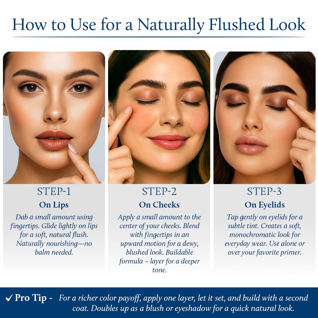 Blue Nectar Lip Tint Stain for Sheer Nude Tinted Lips | Hydrating Lip Tint, Color Infused, with