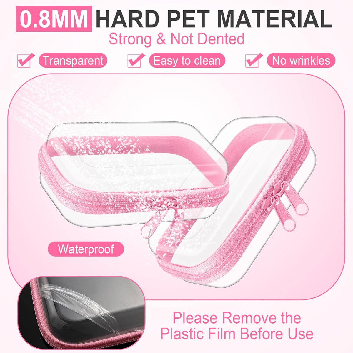 Hoolerry 3 Pcs Clear Hard Zipper Case Plastic Pouch Transparent Hard Case Clear Makeup Bag Portable