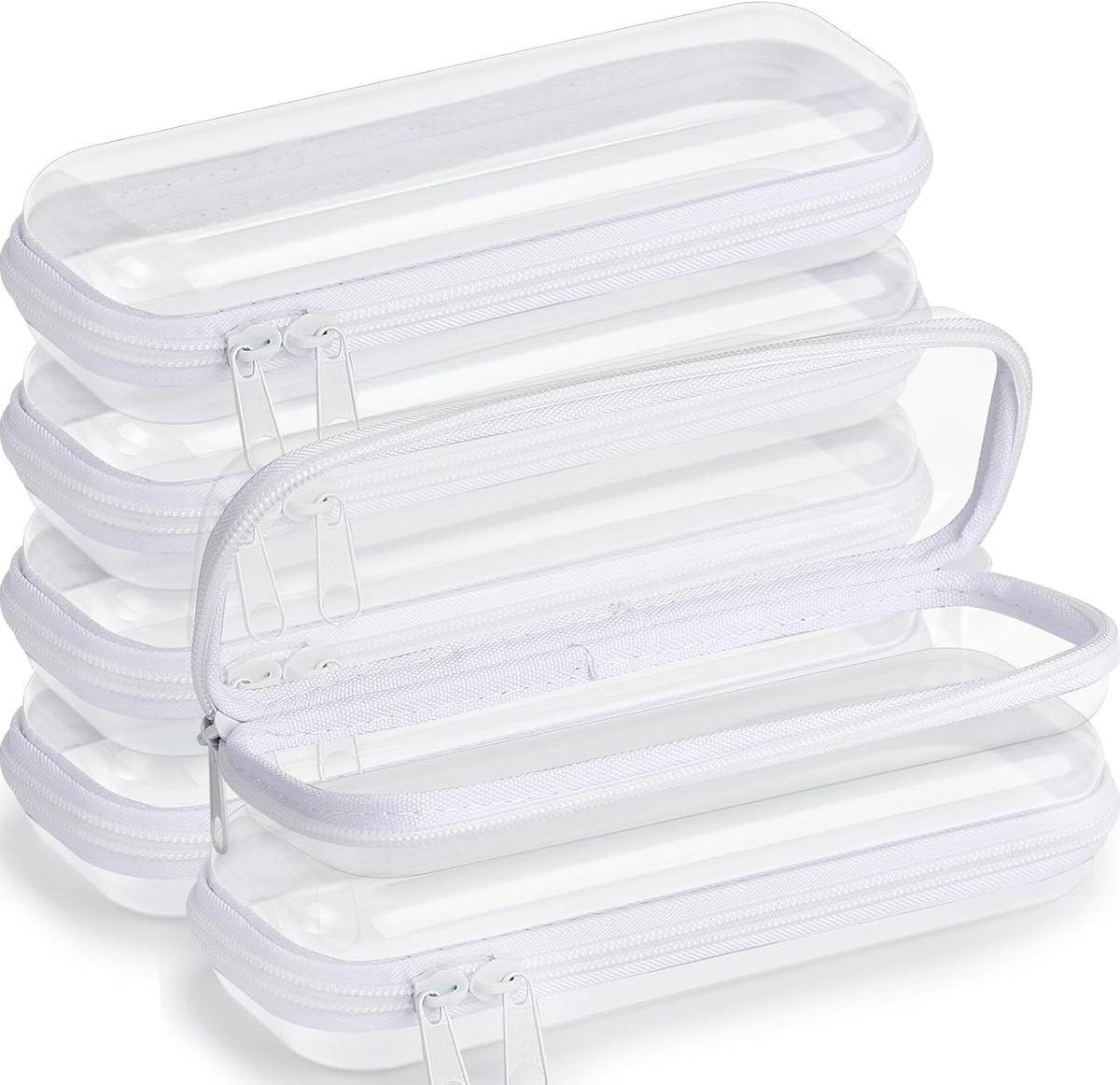 Sanwuta 6 Pcs Clear Hard Zipper Case Pencil Pouches Hard Plastic Zipper Pouches Makeup Bag