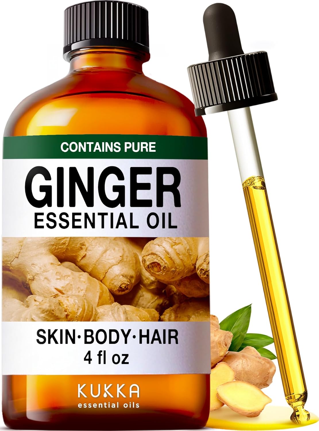 Kukka Ginger Essential Oil for Hair, Skin & Massage - 4 Fl Oz - Enjoy A Warm, Spiced, Ideal for