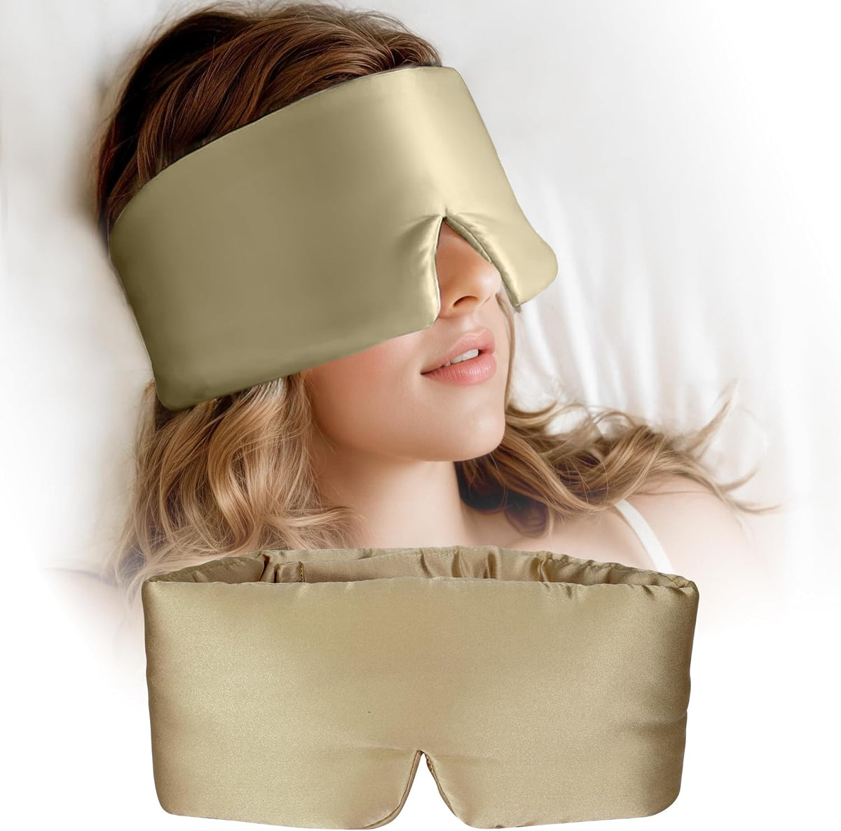 Silk Sleep Mask for Women and Men, Side Sleeper, 22 Momme Pure Mulberry Silk Total Blackout 100%