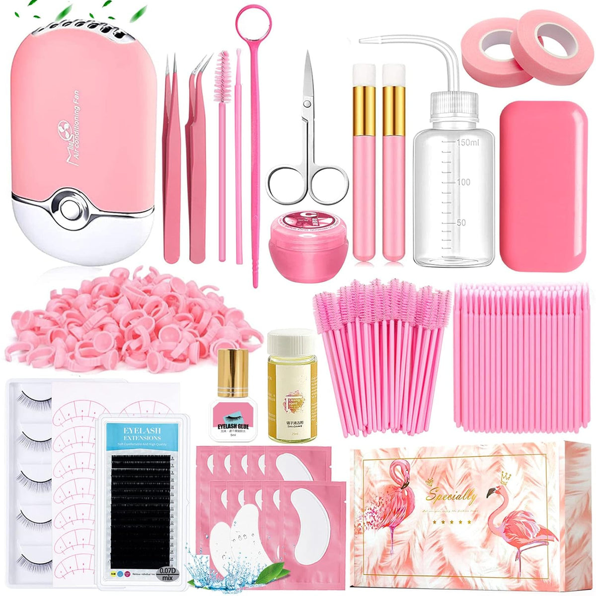 Lash Extension Kit Professional USB Eyelash Fan Individual 0.07D Curl Mix 8-15mm Extra Strong Glue