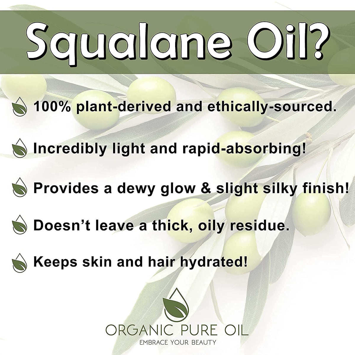 OPO Squalane Oil - Pure, Natural, Plant-Derived, Non GMO, Refined - 16 oz - Squalene Alternative
