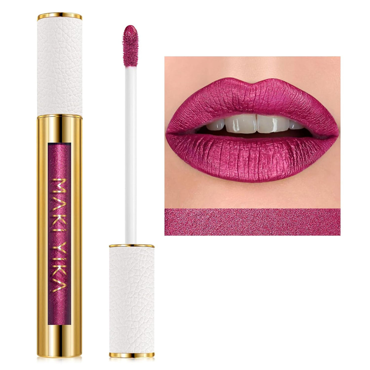 MAKI YIKA Metallic Lipstick - Long Lasting Hot Pink Lipstick for Women, High Shine No Smudge