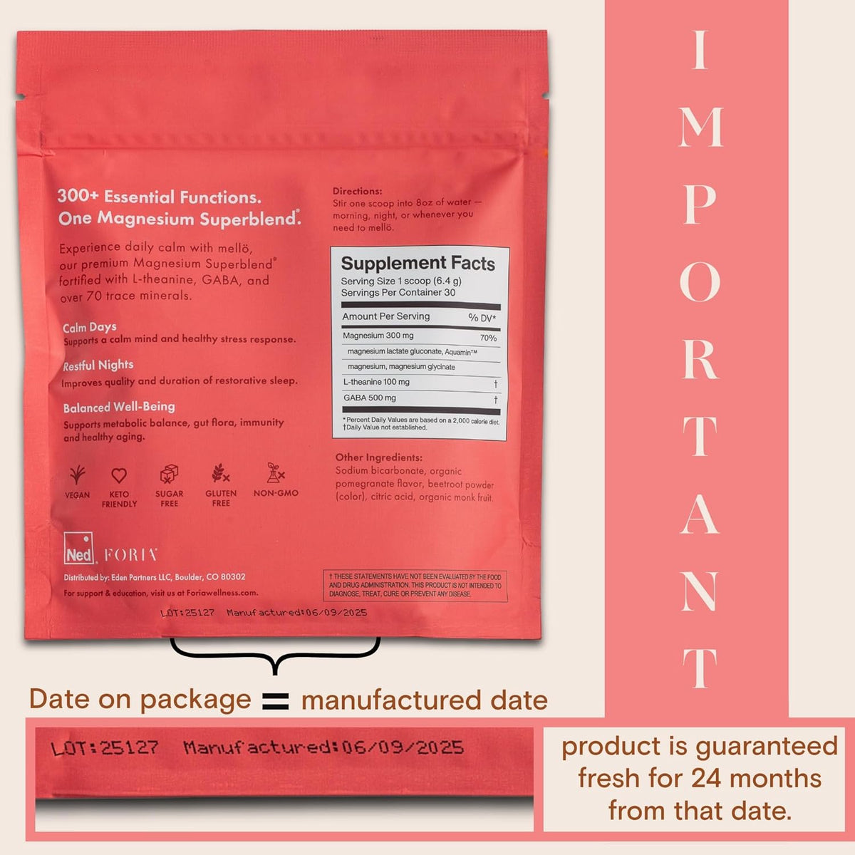 mellö Magnesium Supplement Superblend Powder - Magnesium Glycinate with L-Theanine, GABA, and 70