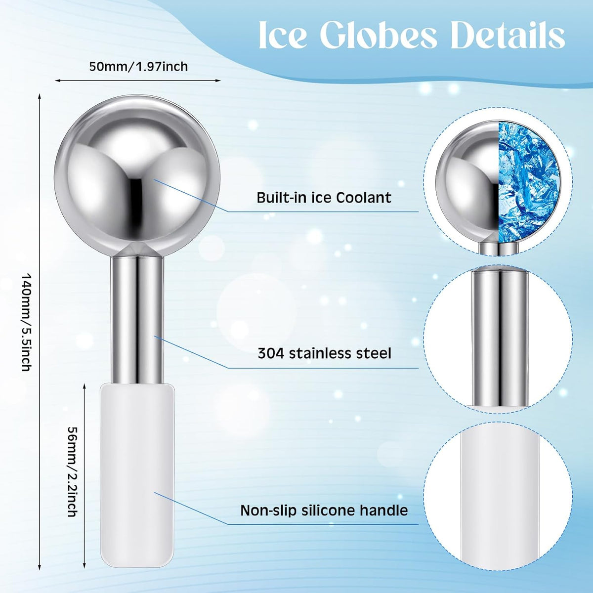 Baderke 2 Pcs Ice Globes for Face Stainless Steel Cooling Globes Unbreakable Cooling Roller Women