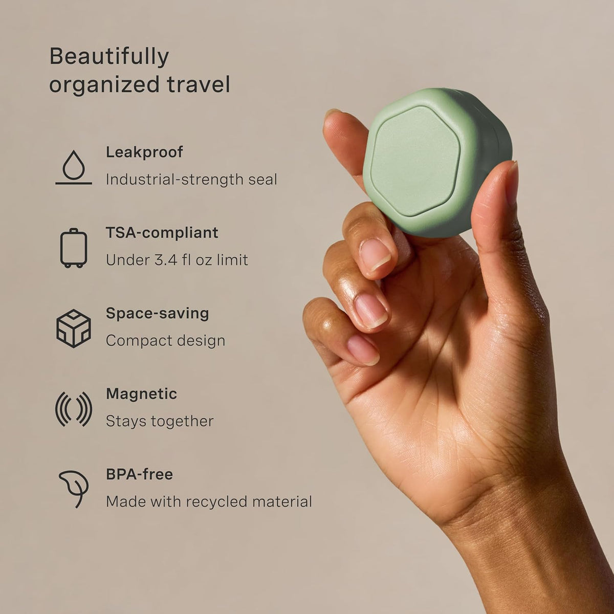 Cadence Travel Containers Basic Skincare Set - Magnetic Containers with Lids,Carry On Travel