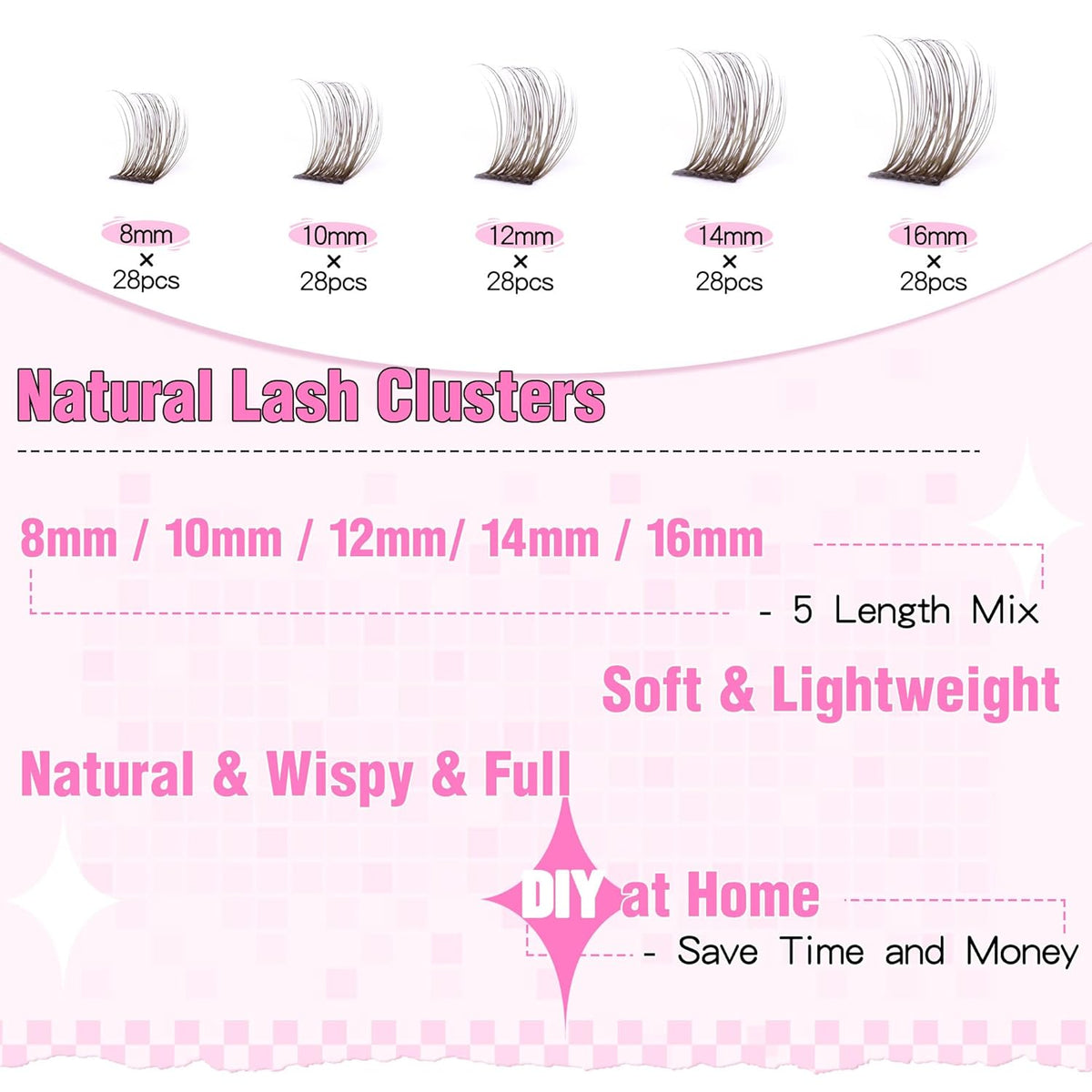 Brown Lash Clusters Wispy Natural Eyelash Clusters Eyelash Extensions 196pcs D-Curly DIY Individual