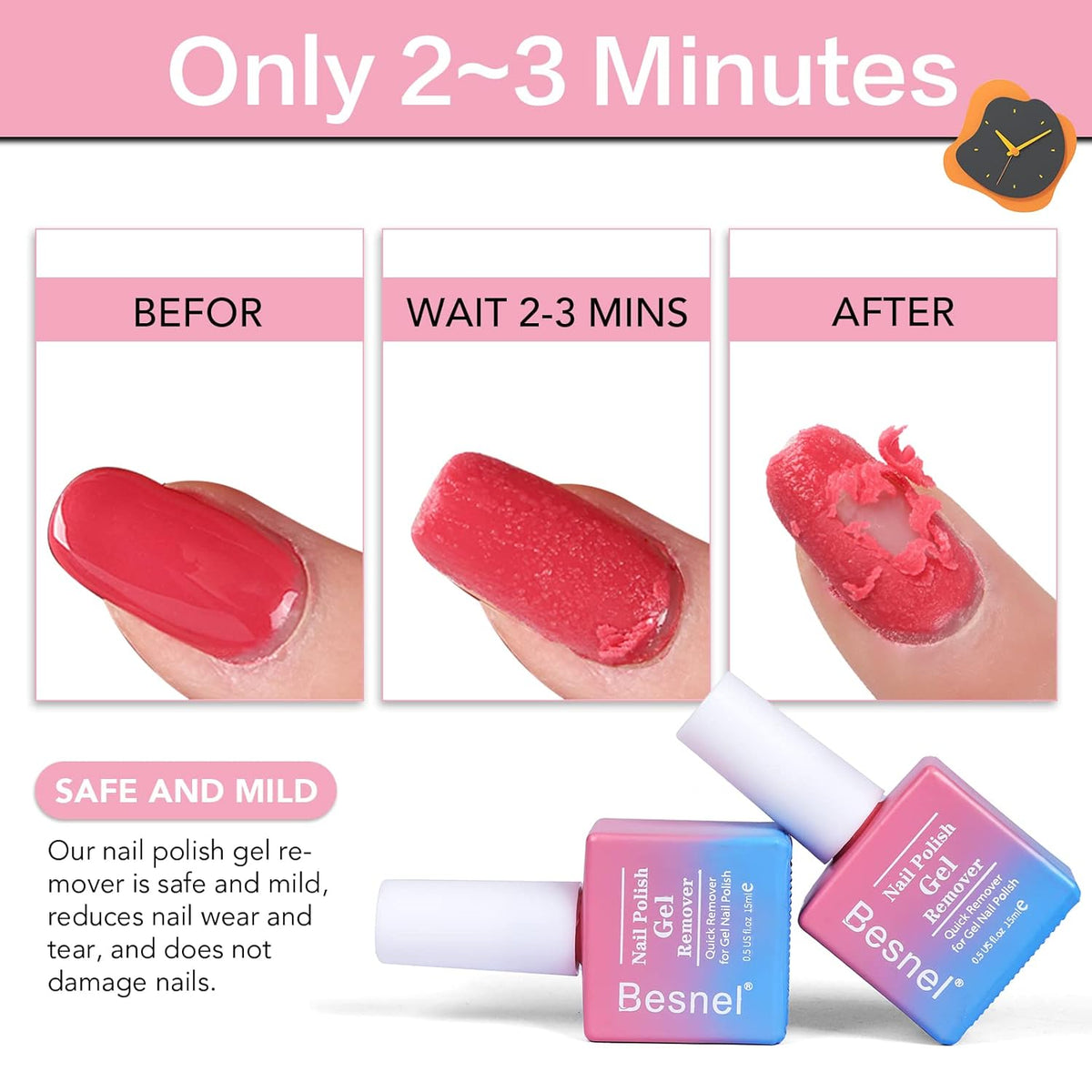 Gel Nail Polish Remover 3 Pack Professional Gel Polish Remover Non-Irritating Quick Easy,Gel