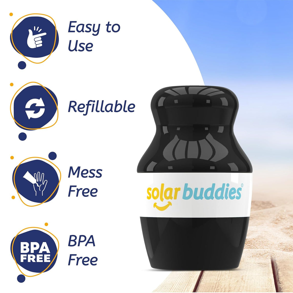 Solar Buddies Bag Bundle & Carabina Clip - Full Black - Refillable Roll on Sponge Sunscreen