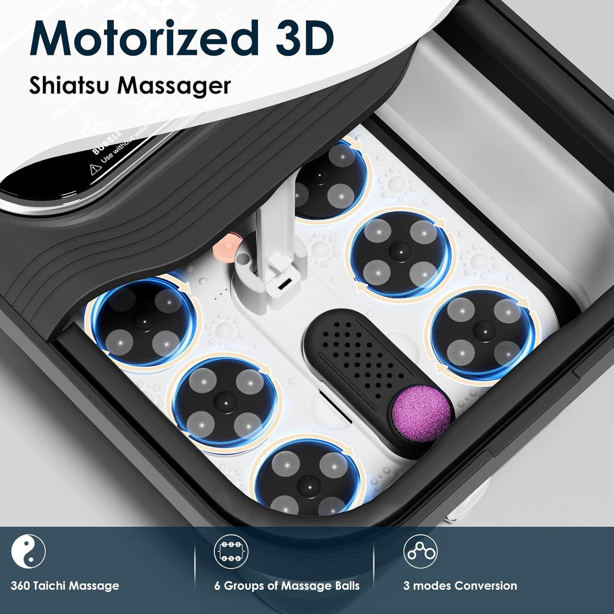 Collapsible Foot Spa Electric Rotary Massage, Foot Bath with Heat, Bubble,Temp Control, and 24