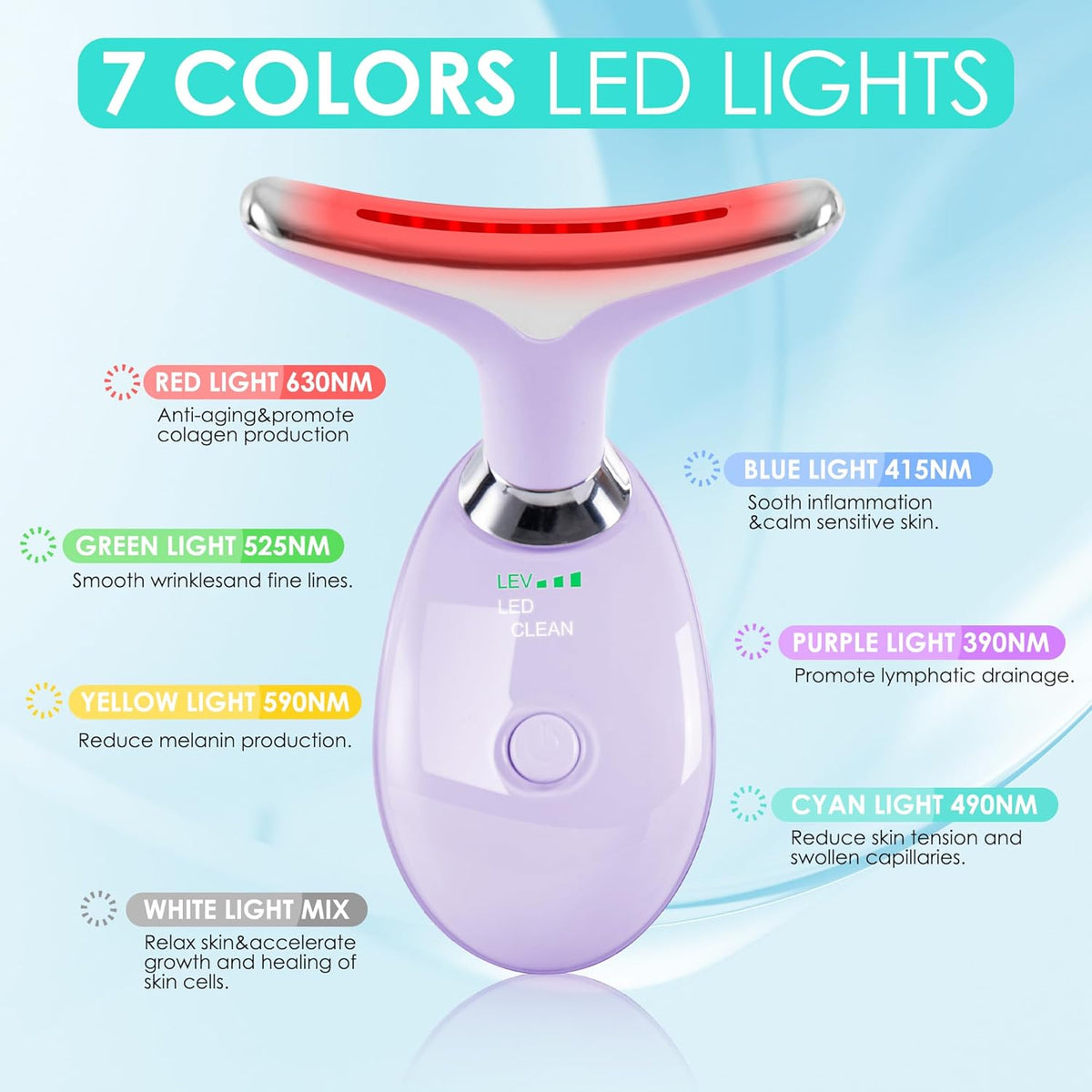 Facial Massager Red-Light-Therapy-for-Face and Neck, Face 𝖲 culpting Wand with 7 Color (Light
