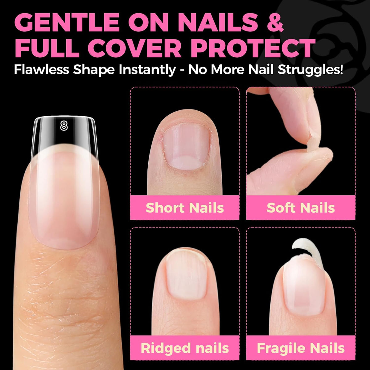 UNA GELLA Nail Tips Square: 504PCS Short Square Nail Tips Pre Etched Gel Fake Nails Tips, No C