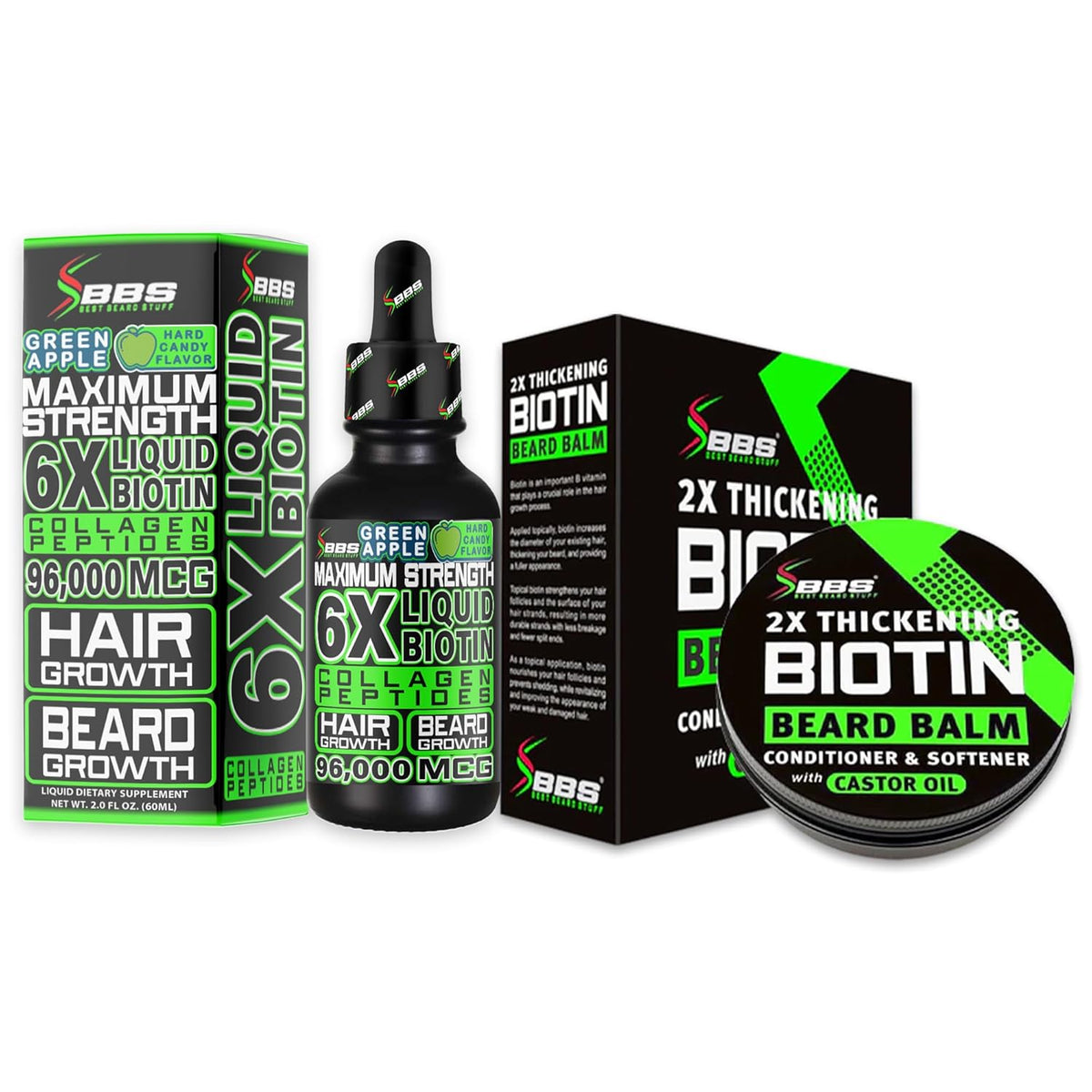 Beard Growth Kit w/ 2X Thickening Biotin Beard Balm/Beard Care & Beard Conditioner + 6X Liquid