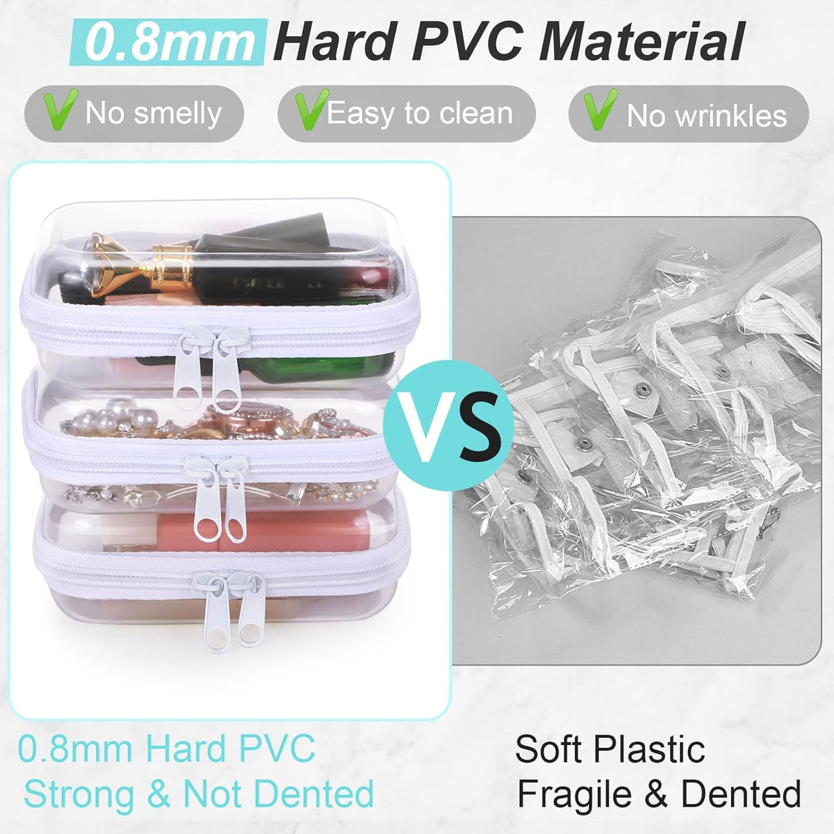 Hoolerry 3 Pcs Clear Hard Zipper Case Plastic Pouch Transparent Hard Case Clear Makeup Bag Portable