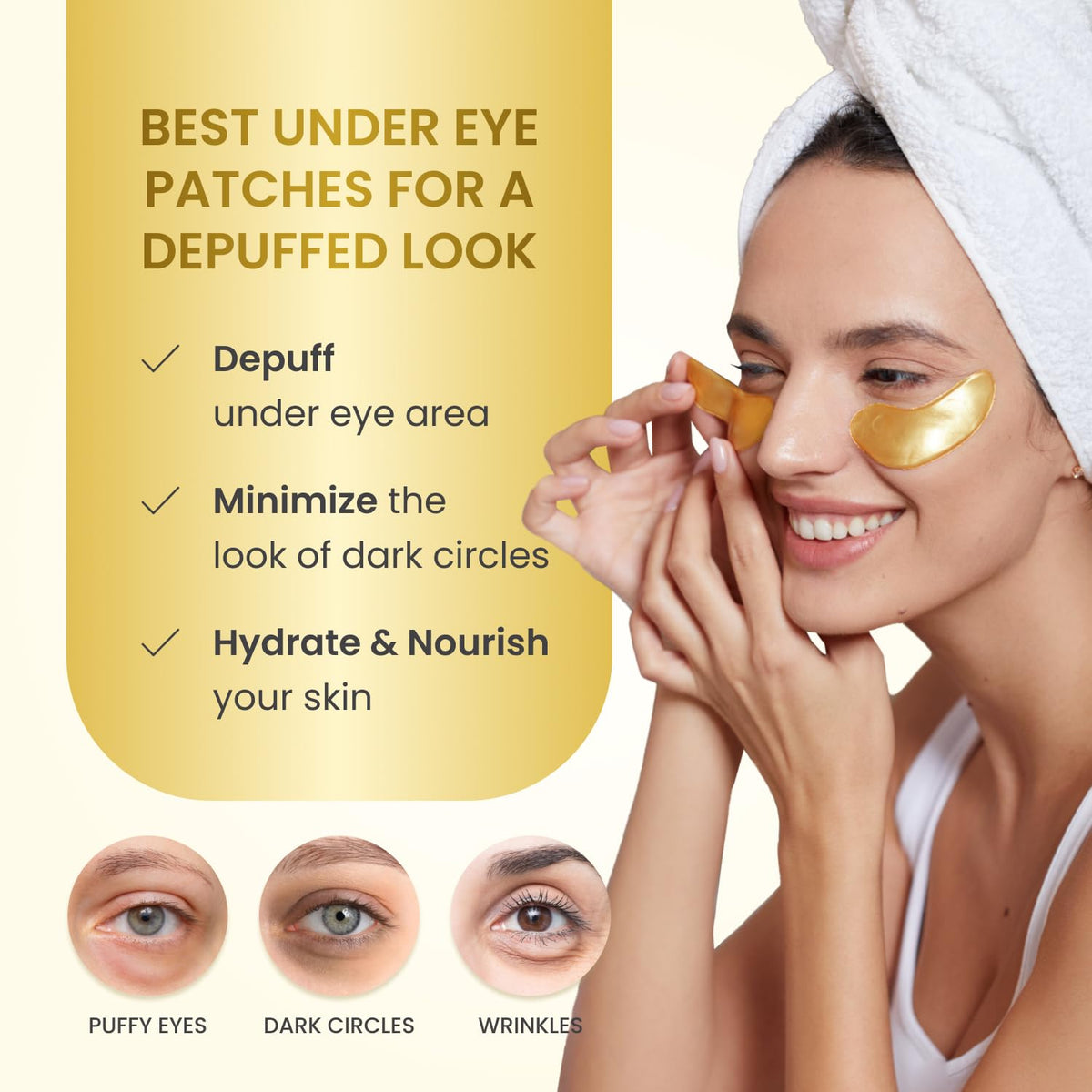 PLANTIFIQUE Gold Eye Patches for Puffy Eyes | 30 Pairs | Gifts | Under Eye Masks for Dark Circles |
