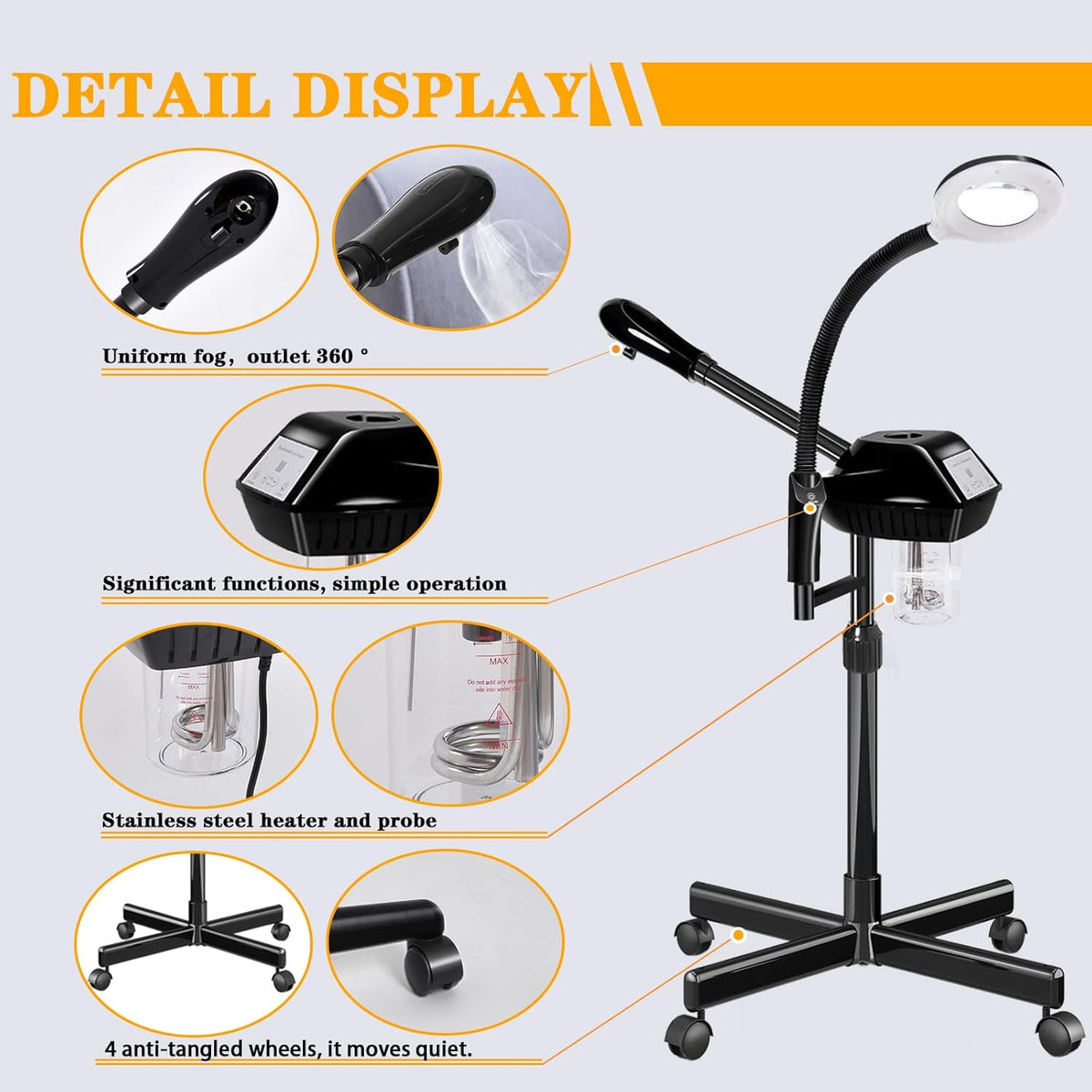 Professional Facial Steamer, 2 in 1 Ozone Facial Steamer with 5X Magnifying Lamp, face Steamer
