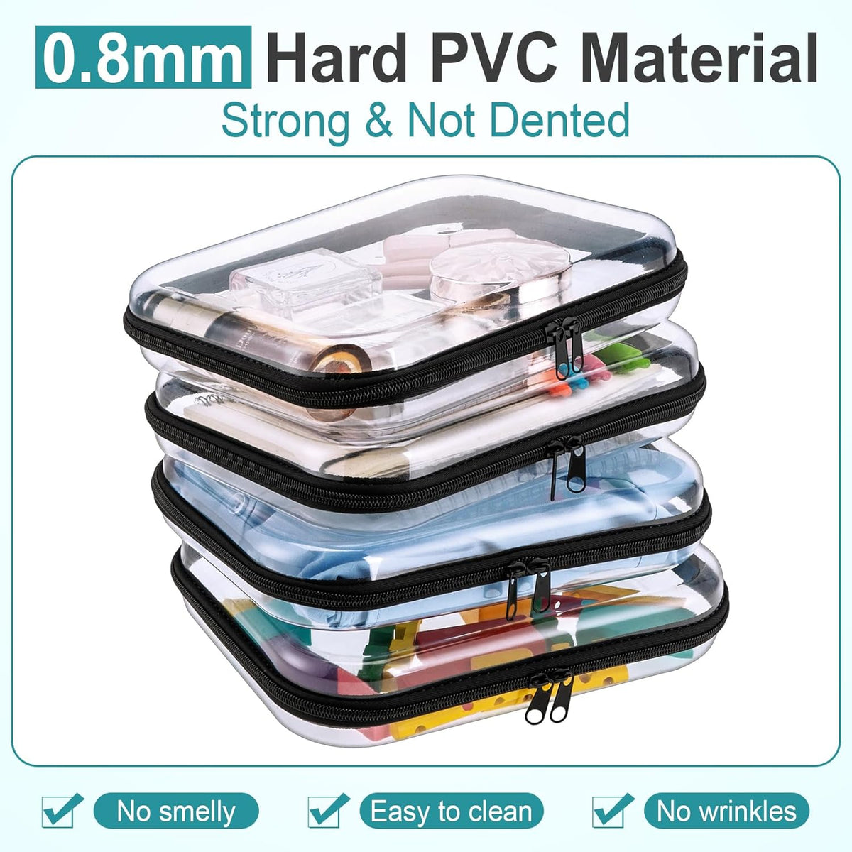 Sanwuta 6 Pcs Clear Hard Zipper Case Pencil Pouches Hard Plastic Zipper Pouches Makeup Bag
