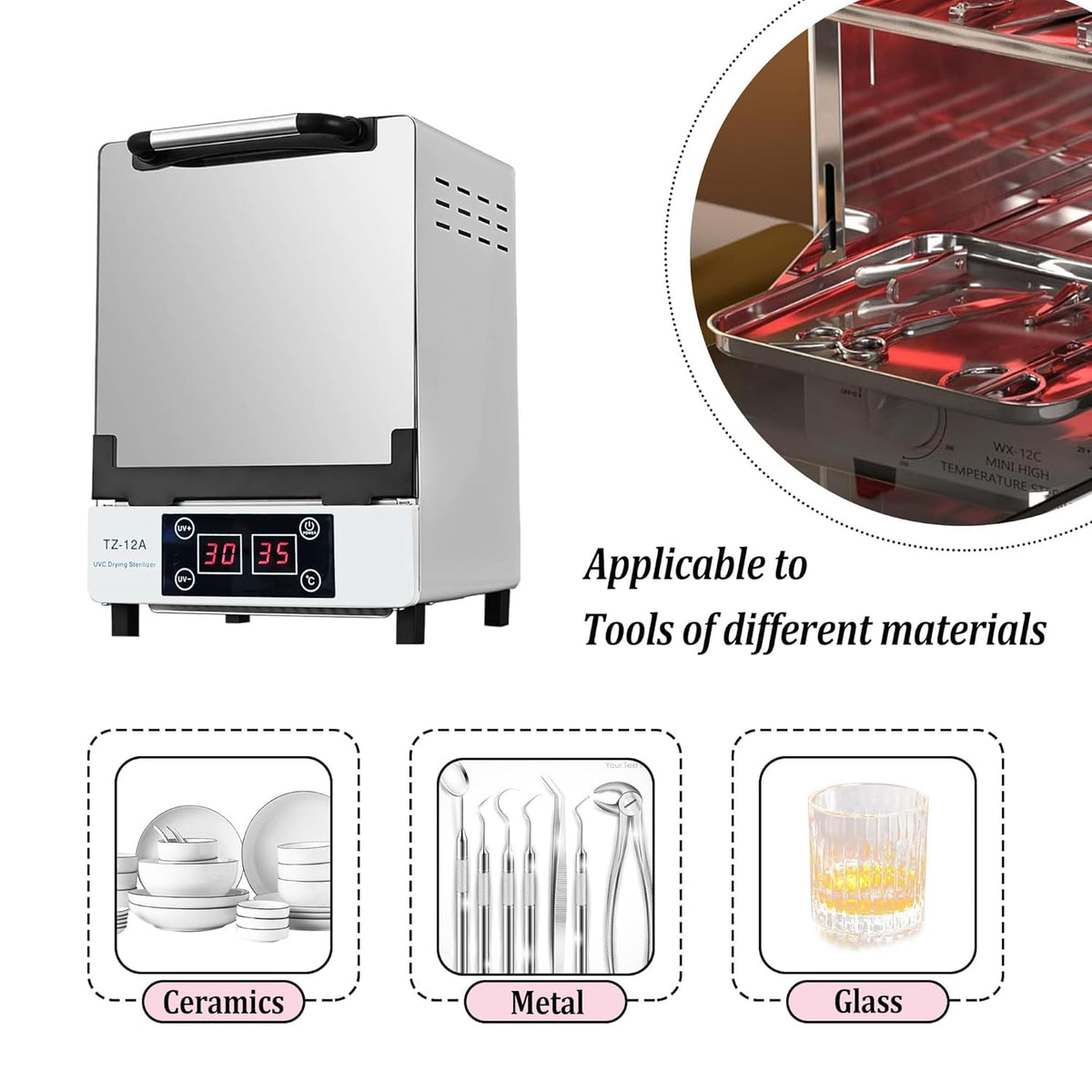 Nail Tool cleaning cabinet, Large capacity Stainless Steel cleaning, with Drying Function