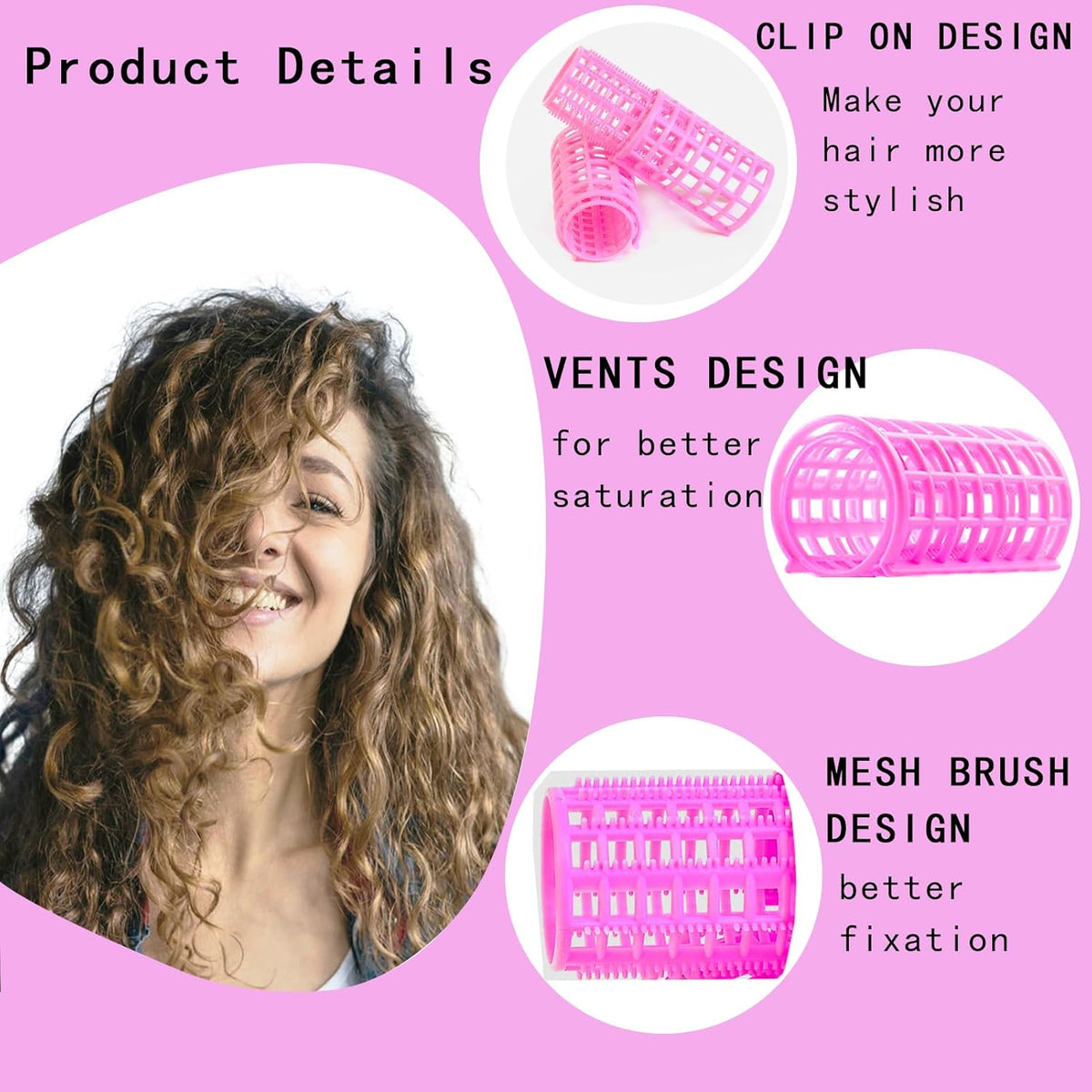 30Pcs Plastic Hair Curlers Snap on Rollers, Self Grip No Heat Curlers Set - Plastic Rollers for