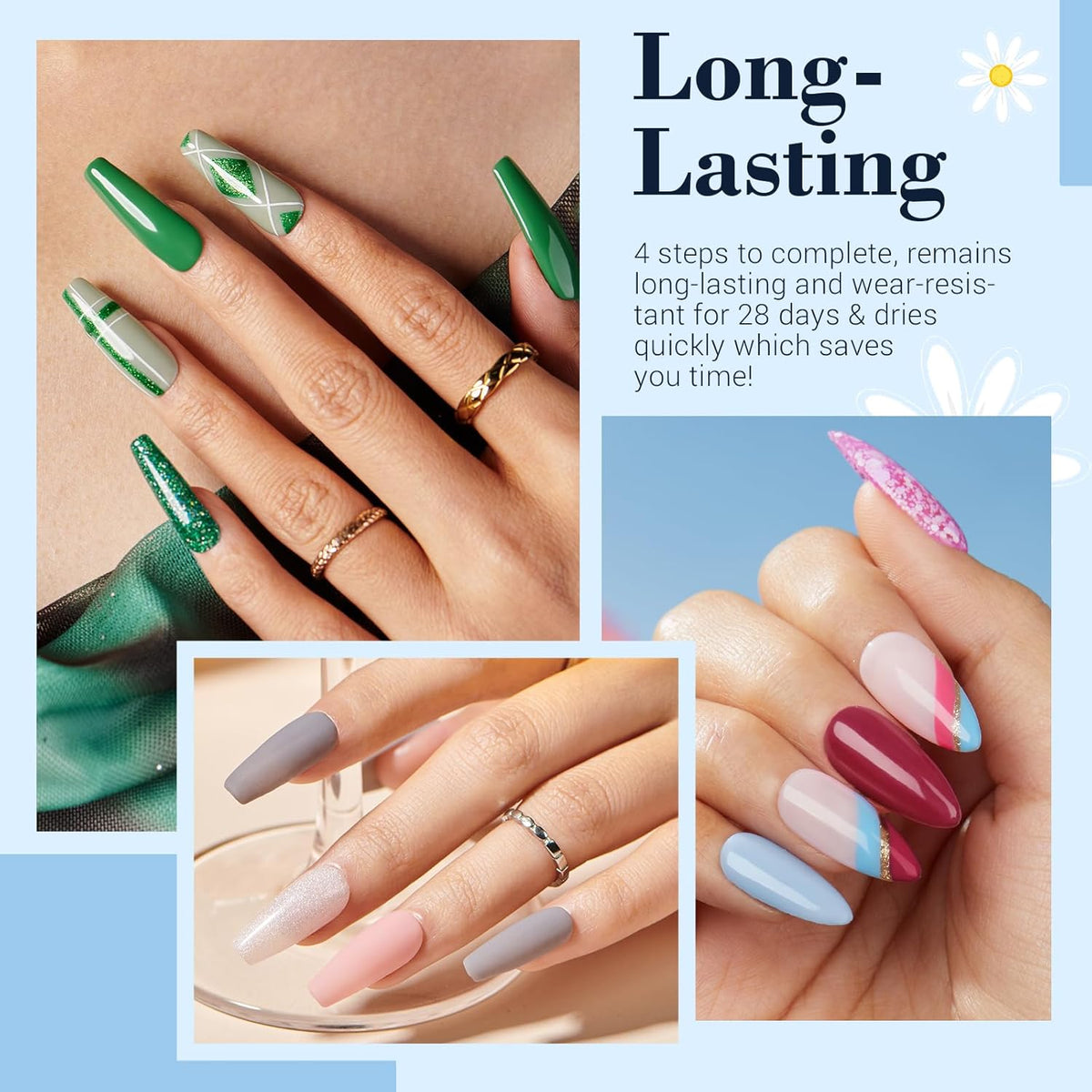AZUREBEAUTY Dip Powder Nail Kit Starter Spring Summer Blue Red Green Glitter 31 Pcs 20 Colors
