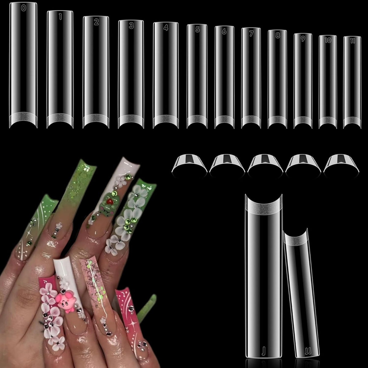 2XL Straight Square Nail Tips, No C Curve Gel Nail Tips Half Cover 240Pcs Extra Long Gel Tips