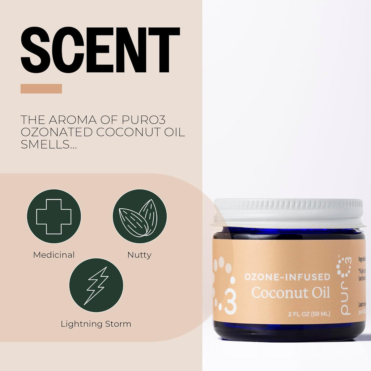 PurO3 Ozonated Coconut Oil – Pure, Natural, Organic Skincare for Face & Body – Oxygenated Healing