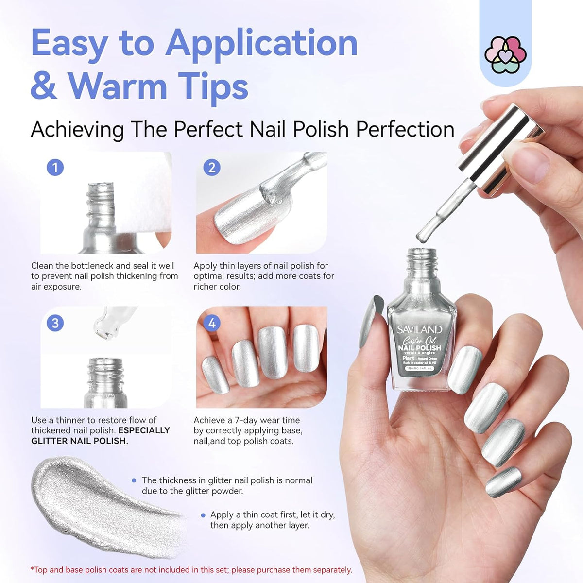 SAVILAND Silver Metallic Nail Polish: Chrome Nail Polish Air Quick Dry,10 ml Regular Fingernail