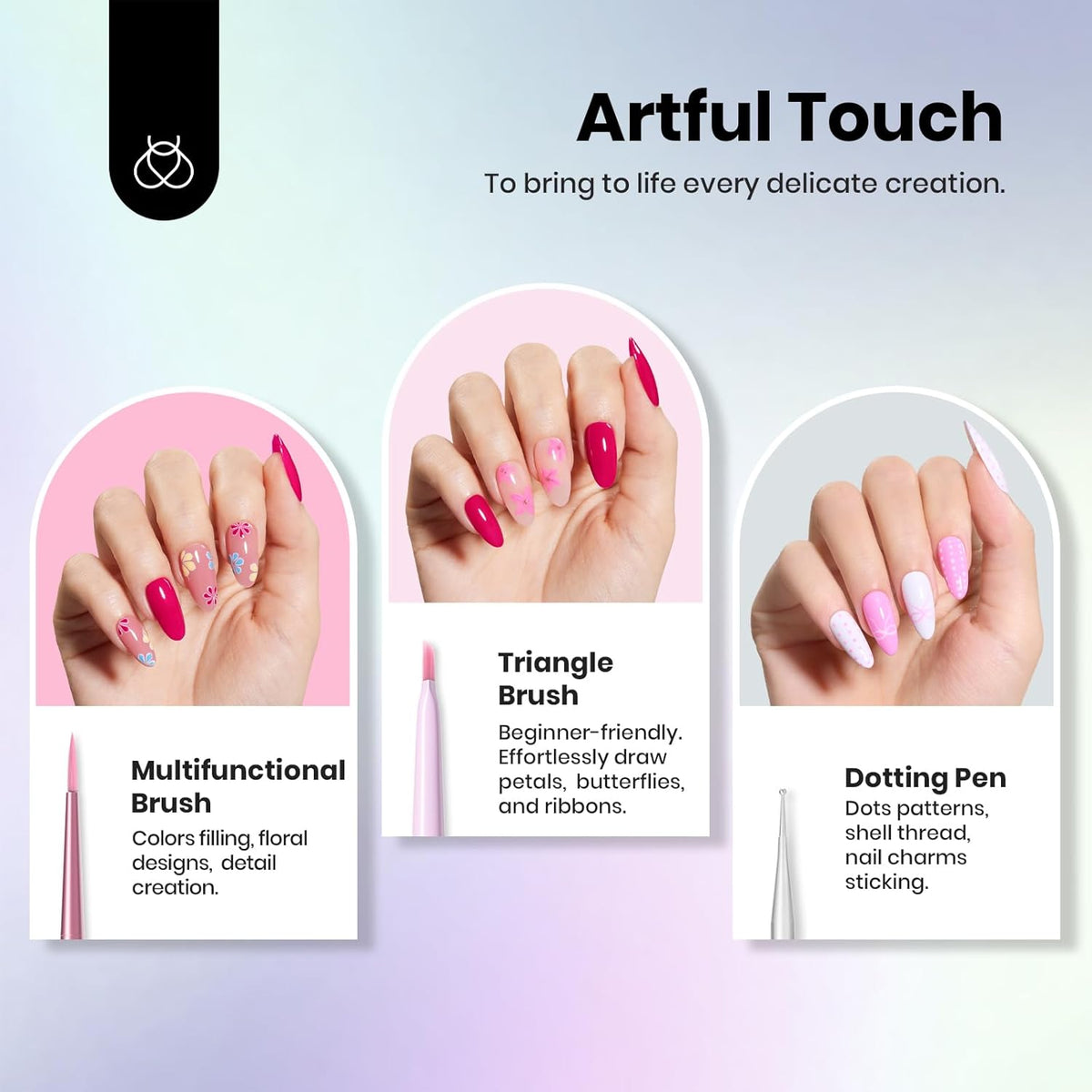 Beetles Nail Art Brushes Set for Gel Polish 8 Pcs - Nail Art Design Pen Fingernail Painting Dotting