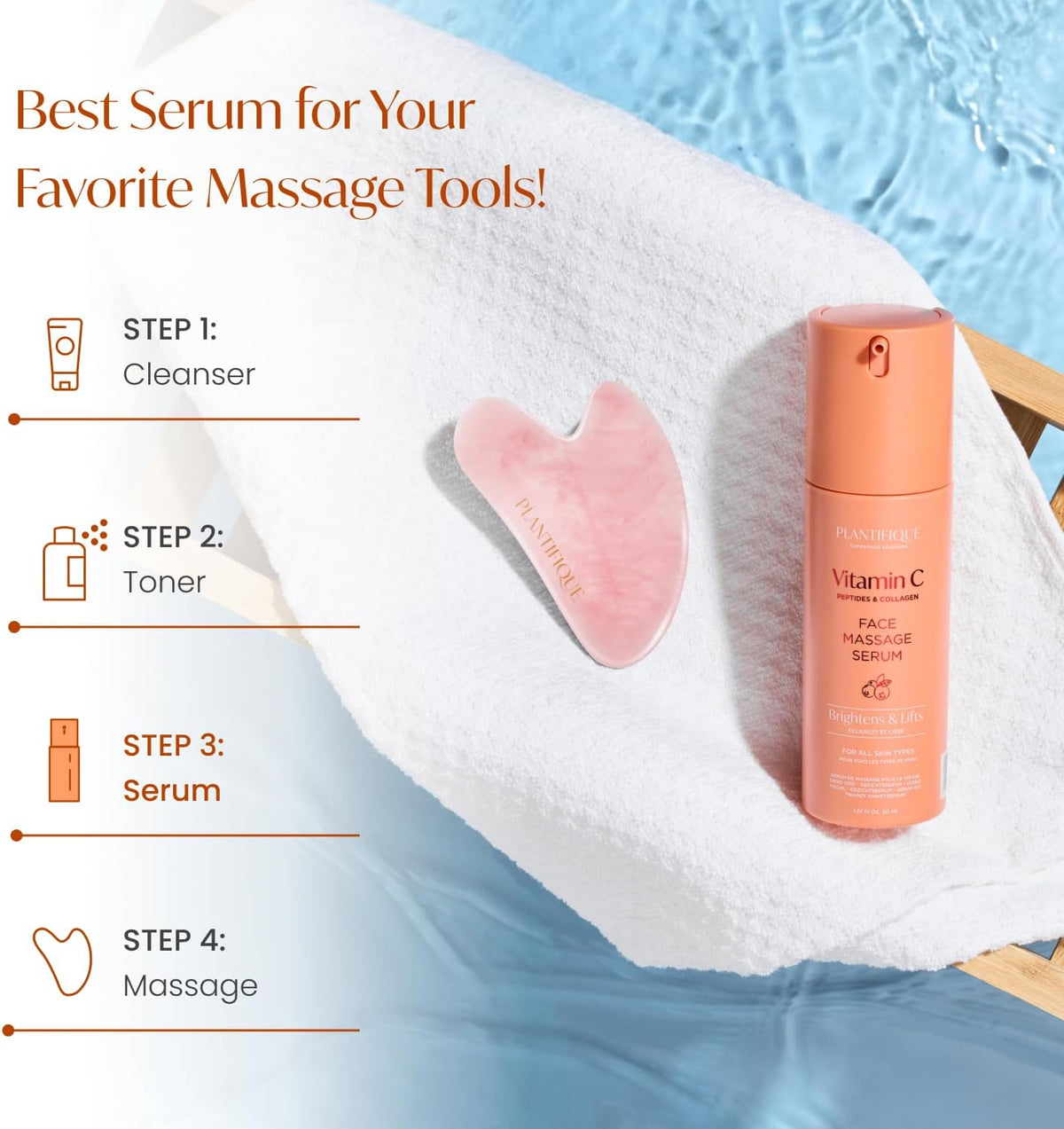 PLANTIFIQUE Korean Vitamin C Face Massage Serum – Hydrating Anti-Aging Collagen & Peptides Formula