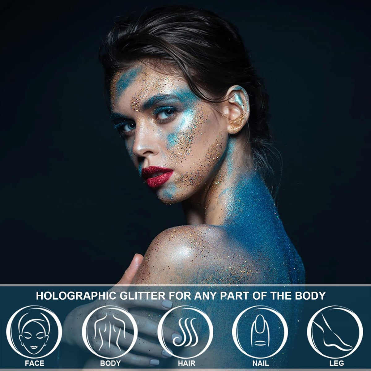 Holographic Face Glitter Gel Body Shimmer Makeup for for Hair, Face, Clavicle, Arm, Nail