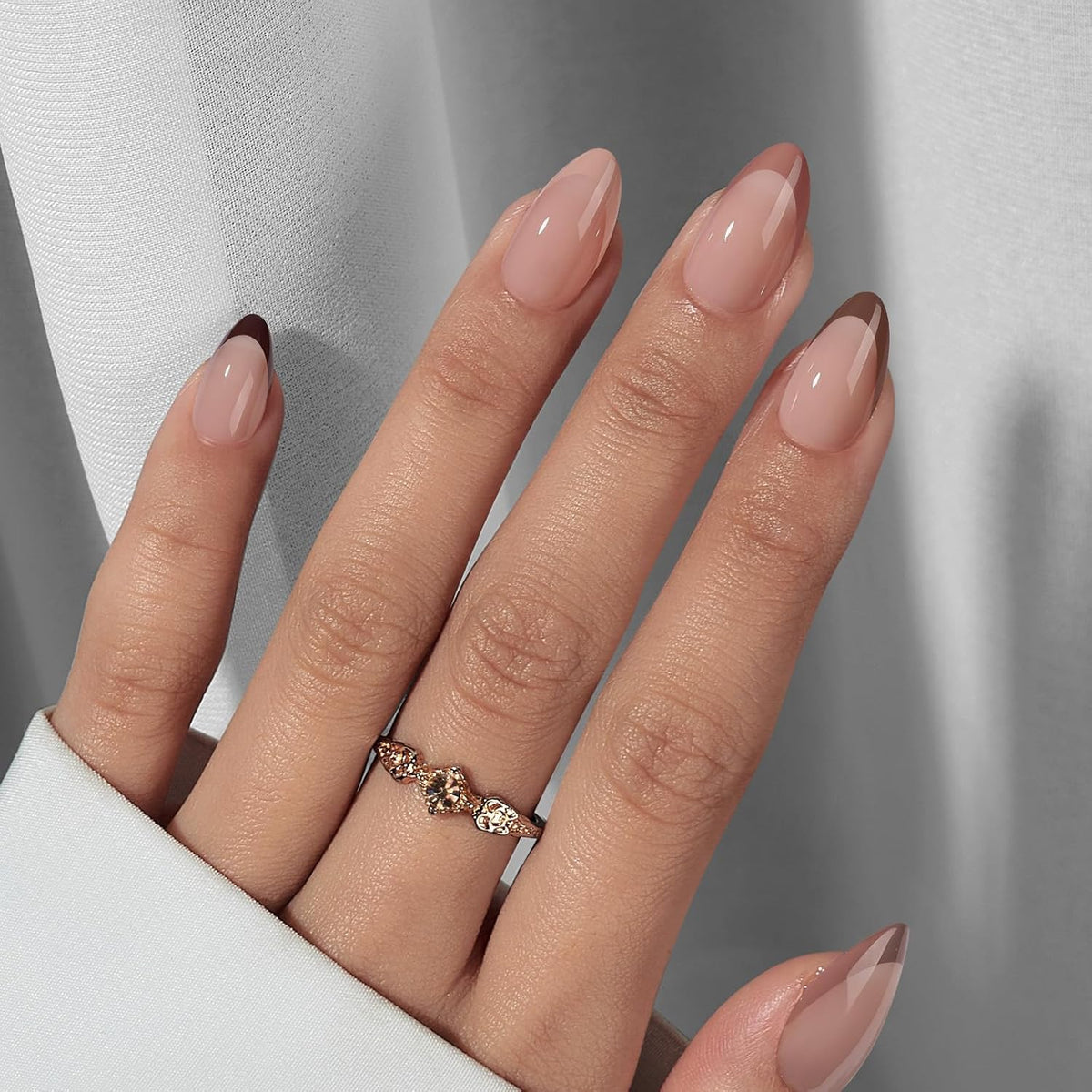 BTArtbox French Tip Press On Nails, Short Almond Supremely Fit & Natural Glue On Nails with Nail
