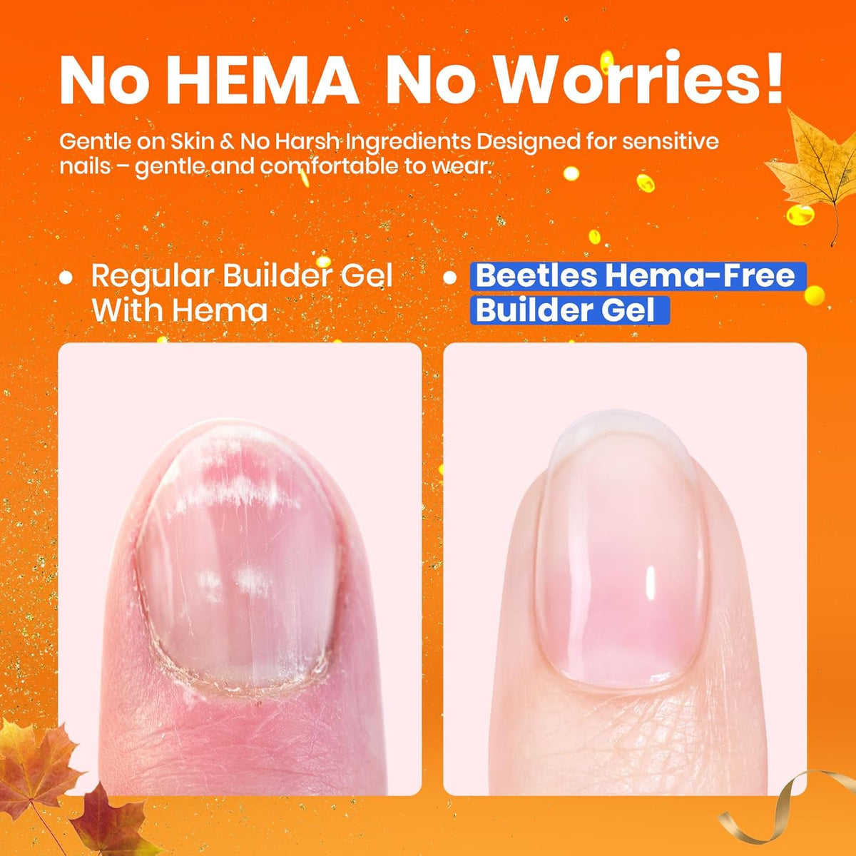Beetles Builder Gel for Nails HEMA-Free,2 Colors 7 in 1 Clear & Nude Strengthener Gel for Building