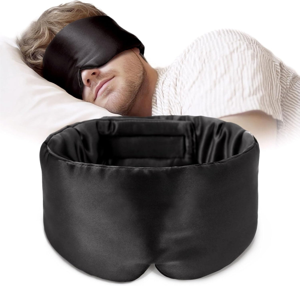 Silk Sleep Mask Soft Pressureless: 100% Mulberry Silk for Eye Skin Anti Wrinkles, Large Size for