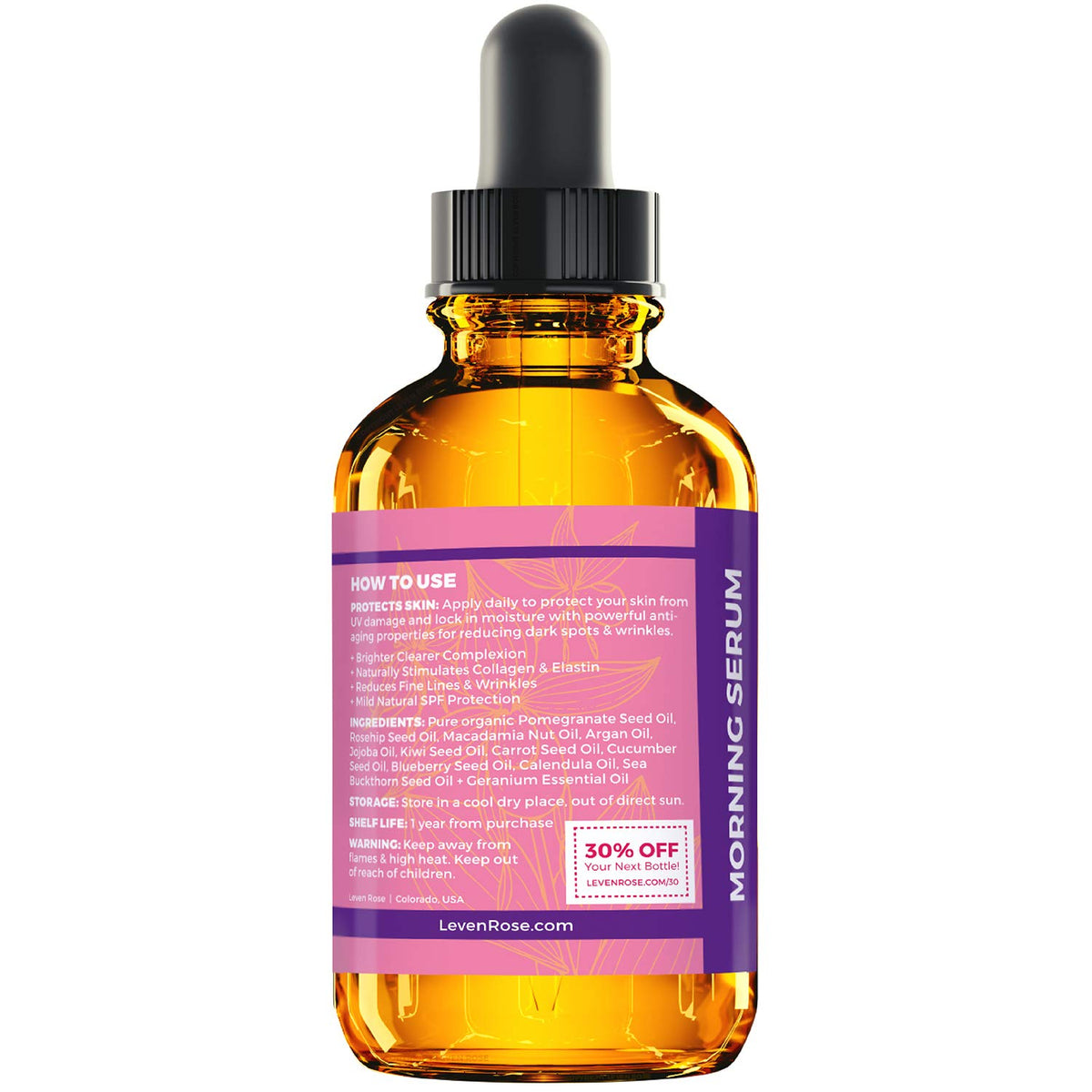Leven Rose Moroccan Argan Oil Face Serum 1 oz - 100% Organic Hydrating Oil for Women - Anti-Aging