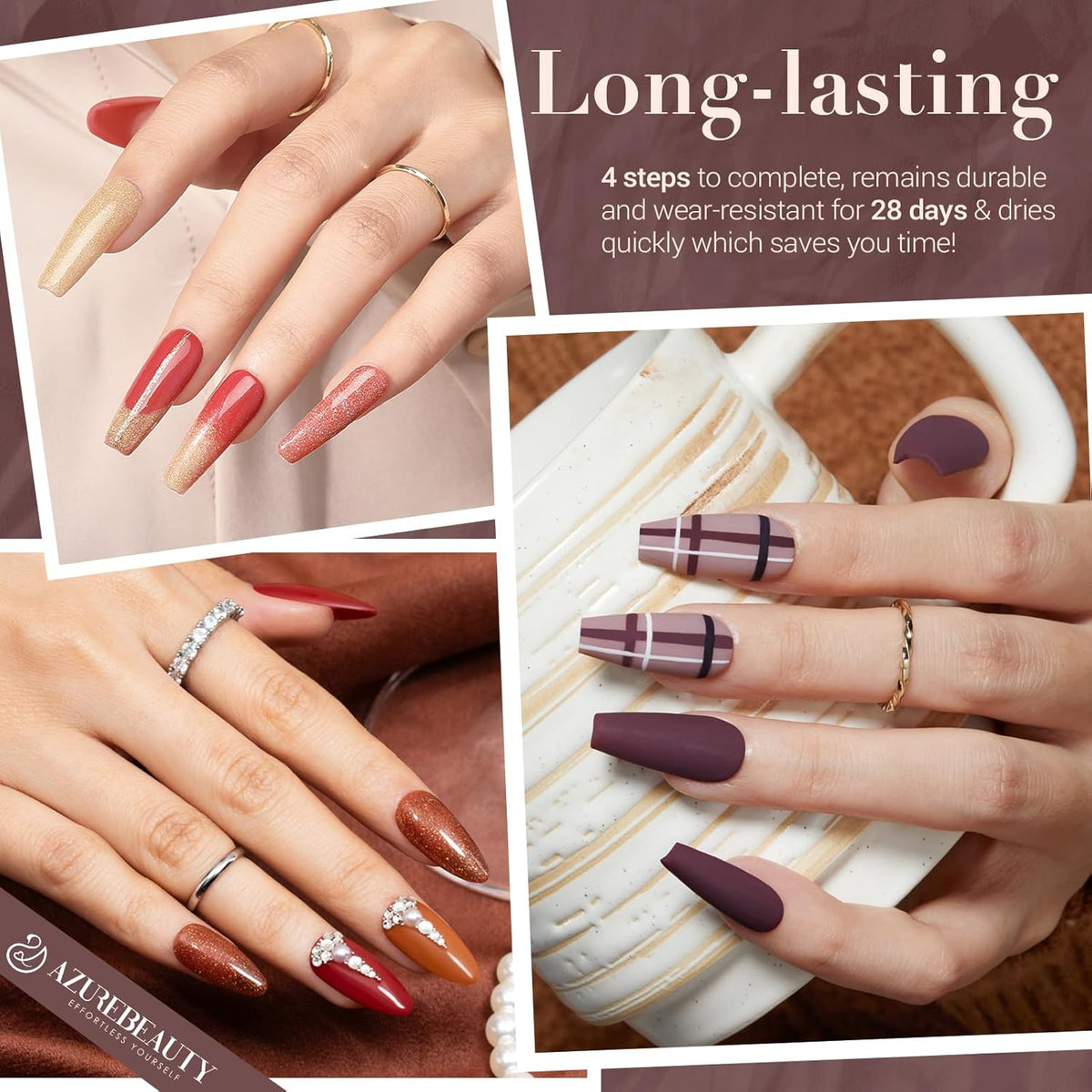 AZUREBEAUTY Fall Dip Powder Nail Kit 20 Colors Glitter Nude Black Grey Winter 31 Pcs Dip Powder