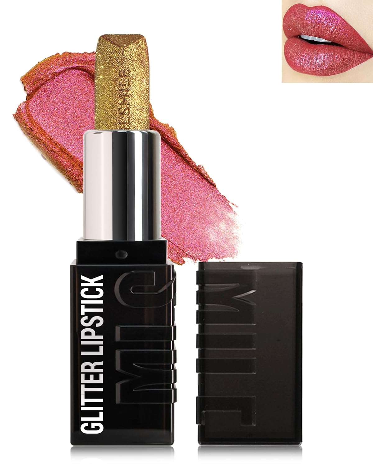 Diamond Glitter Matte Lipstick, Long Lasting Waterproof Gold Pink Metallic Sparkling High Pigment