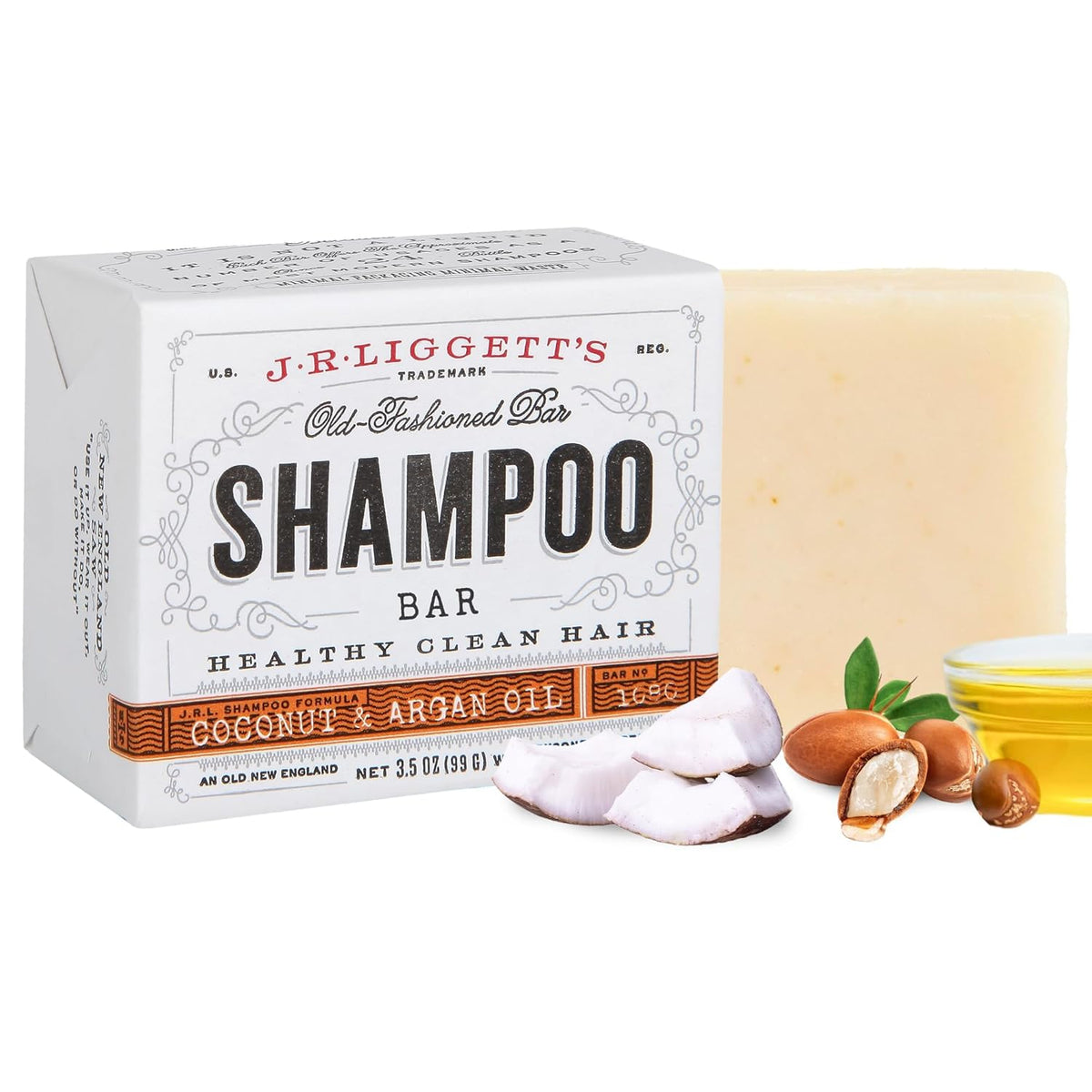 J·R·LIGGETT'S Shampoo Bar - Coconut & Argan Oil, All Natural Solid Shampoo for Hair with Olive Oil