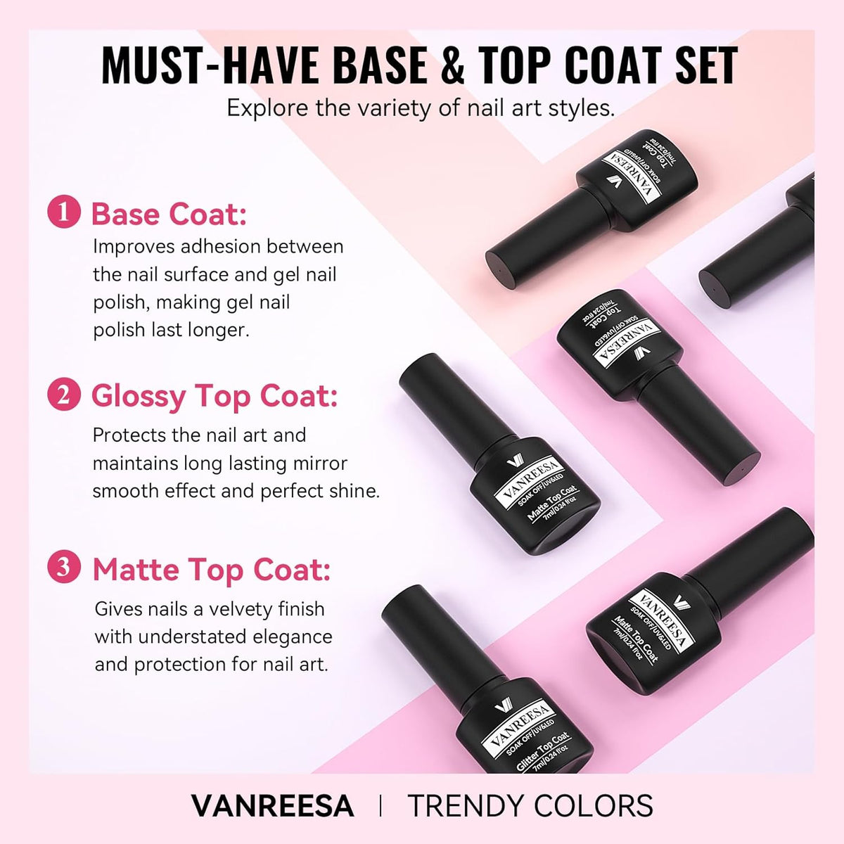 VANREESA 24 Pcs Gel Nail Polish Set, 21 Colors Gel Polish with Base Coat Glossy & Matte Top Coat