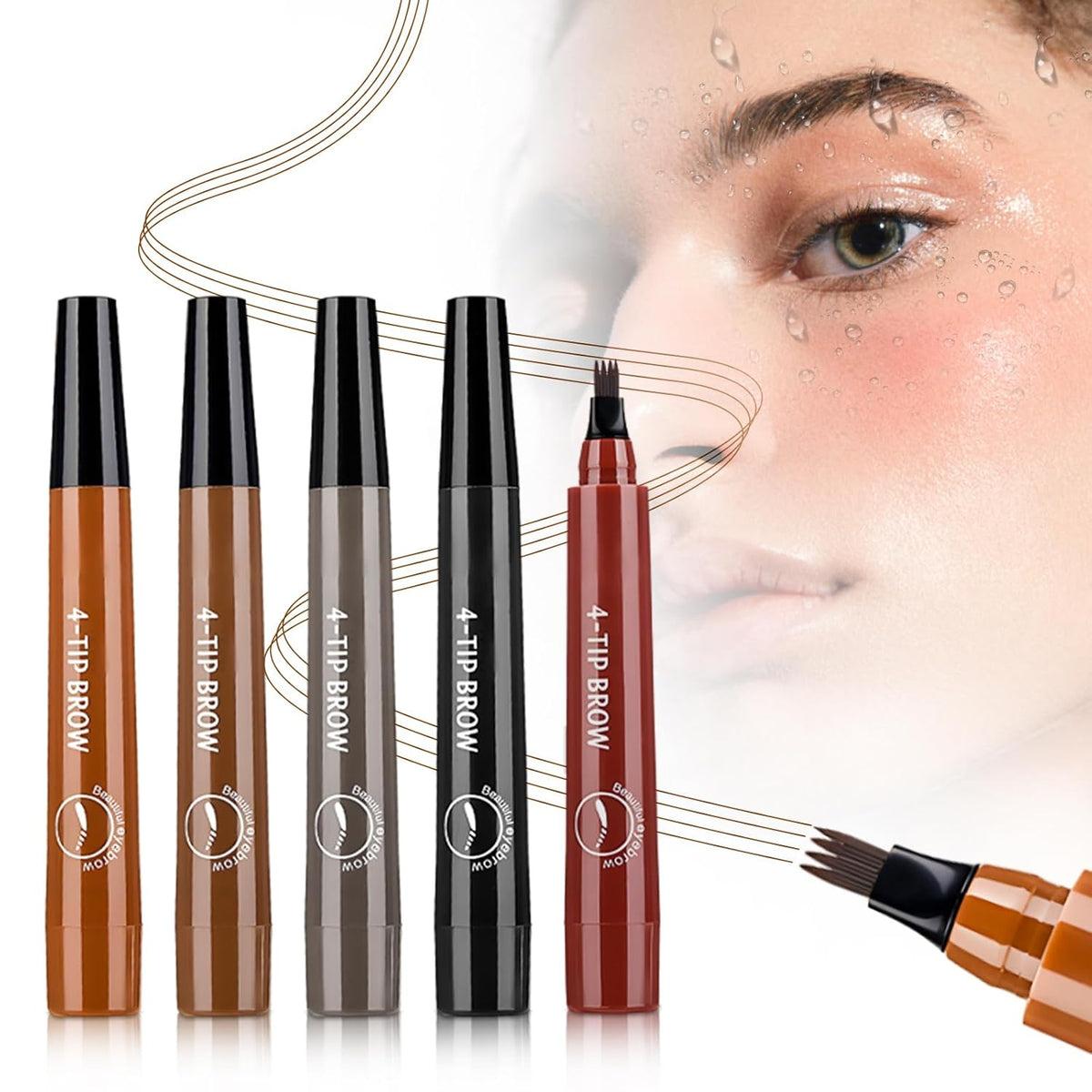 2025 New Magic Eyebrow Pencil, 3D Waterproof 4 Tipped Precise Brow Pen Microblading Eyebrow Pencil