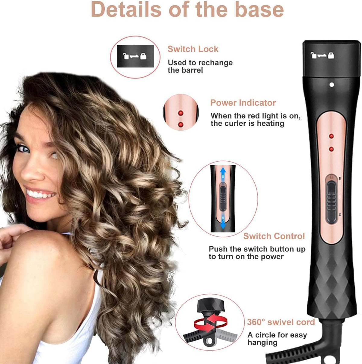 Curling Iron Wand Set, Curling Wand 3 in 1 Hair Curling Wands Interchangeable Ceramic 0.35-1.25inch