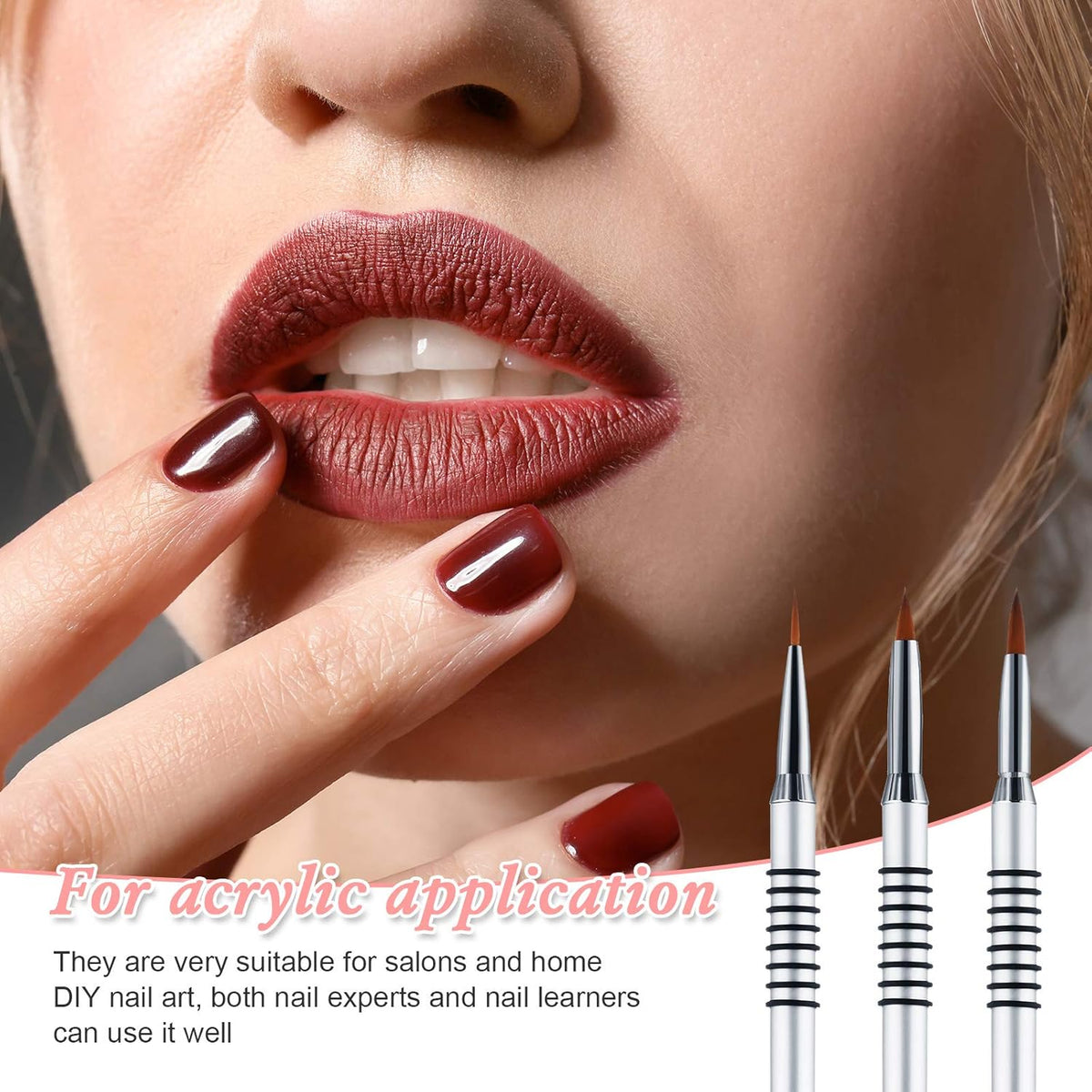Patelai 3 Pcs Kolinsky 3D Nail Art Brush Set Size 2/4/5 Acrylic Nail Art Brush with Silver Metal