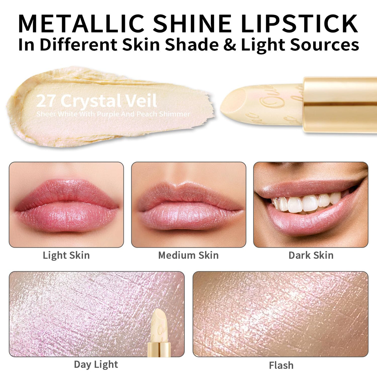 Oulac Glitter Lipstick for Women with Metallic 3D Shine Lightweight Hydrating Formula, High Impact