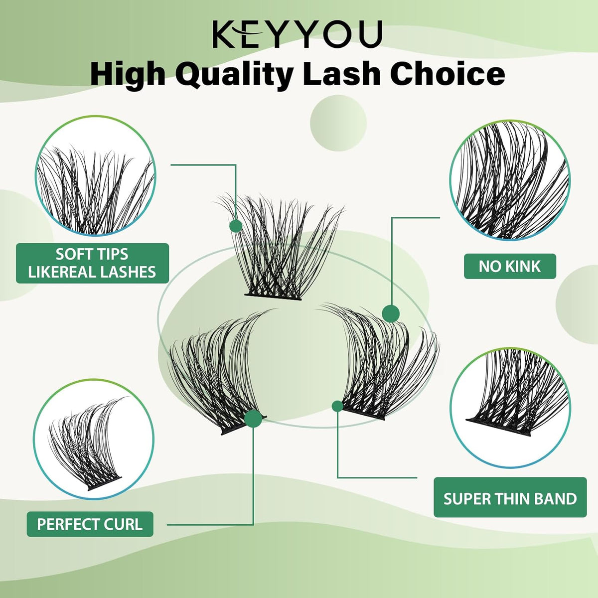 Lash Clusters 96pcs Eyelash Clusters D Curl 14mm Cluster Lashes KEYYOU Volume Wispy Lash Extension