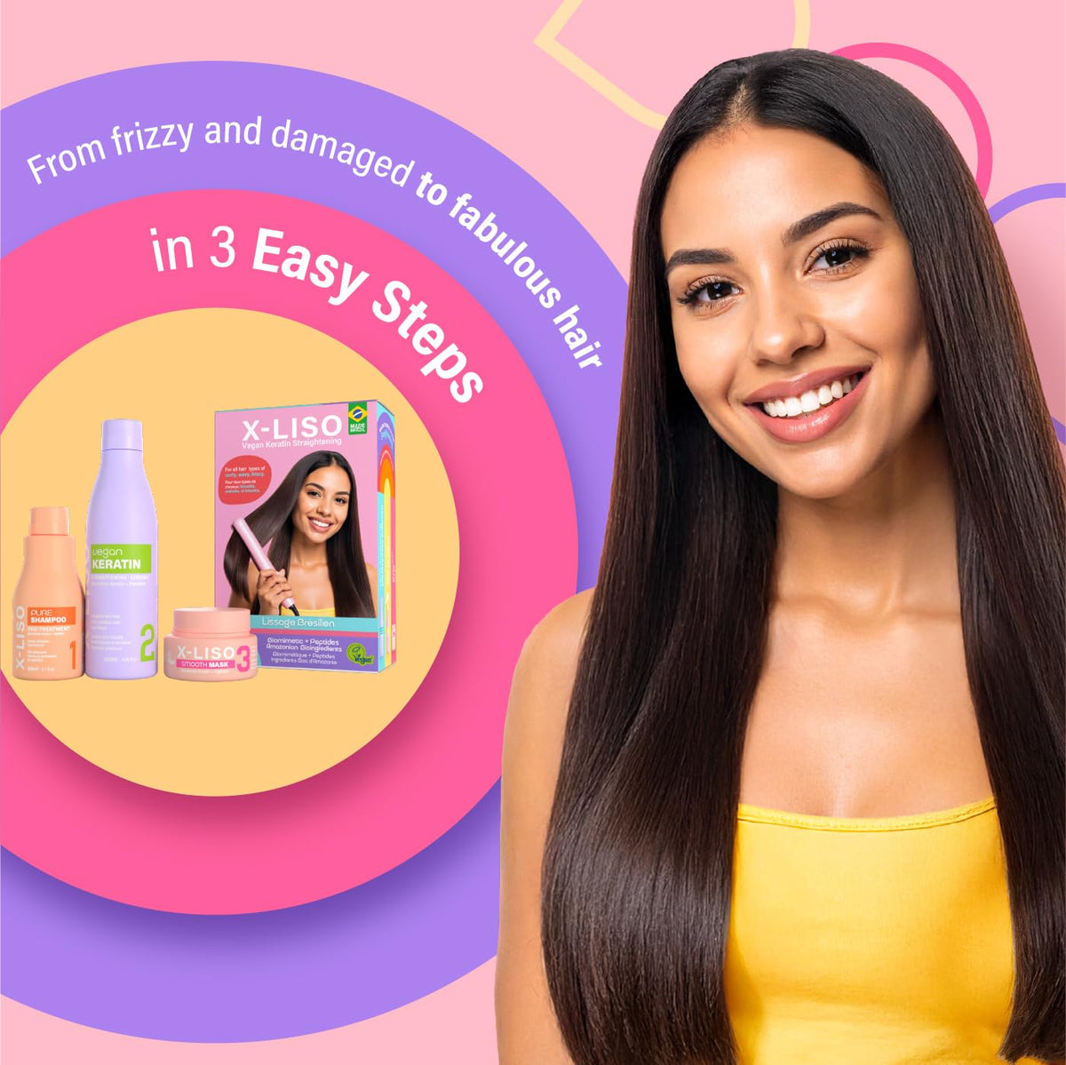 Brazilian Keratin Hair Treatment – Smoothing and Straightening kit, Formaldehyde–free, Frizz-Free