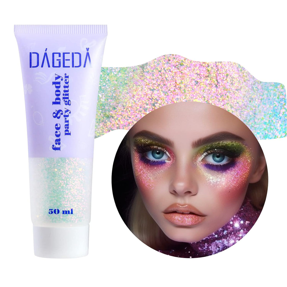 DAGEDA Body Glitter Gel, Holographic Face Glitters Body Gel Shimmer Liquid Eyeshadow, Color