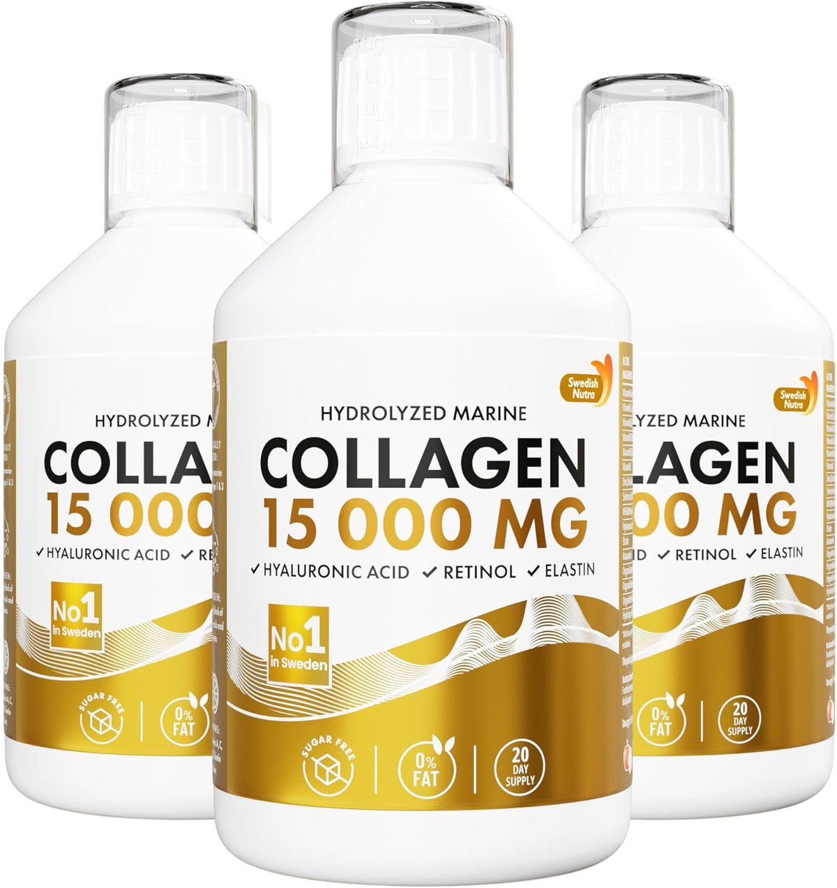 Swedish Nutra - Liquid Marine Collagen 15,000mg - 3 Packs of 500ml I Hydrolyzed Collagen Peptides