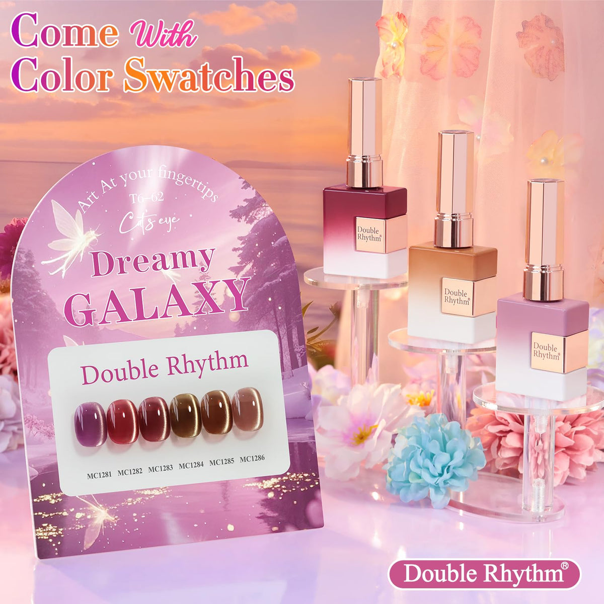 Double Rhythm Cat Eye Gel Nail Polish Set of 6 Same Color Same Bottle 0.5 Oz Shimmer Glitter with