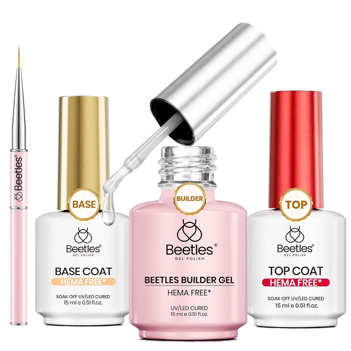 Beetles HEMA Free Builder Nail Gel with No Wipe Top Coat Gel Nail Polish and Base Coat Set for